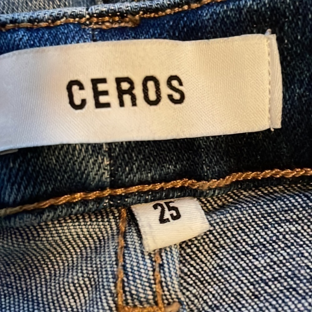 Ceros high rise straight jeans blue ripped raw hem distressed size 25 - Picture 10 of 11